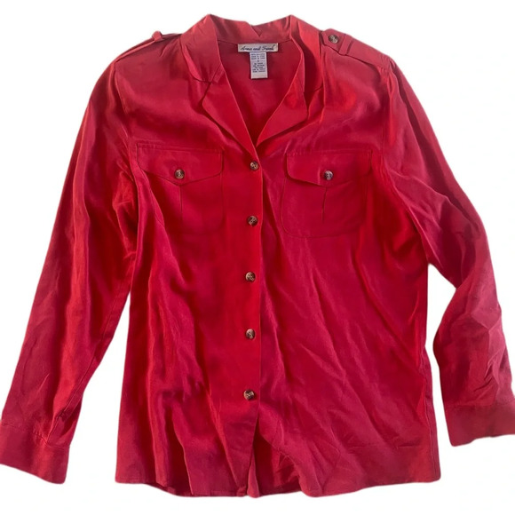 Vintage anna and frank 100% silk blouse Red Button long sleeve womens sz small - Picture 1 of 5